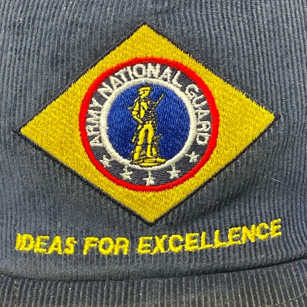 Vintage Army National Guard Corduroy Hat Made in USA Trucker Snapback Navy Blue